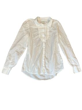 Banana Republic White Long-Sleeve Ruffled Button-Down Shirt
